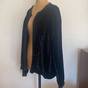Cp Shades sz L black Rayon velvet cardigan top with black lace detail at edges
